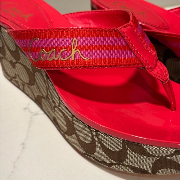 Coach - Gabriela Wedge Red and Brown Sandals - Picture 5 of 15